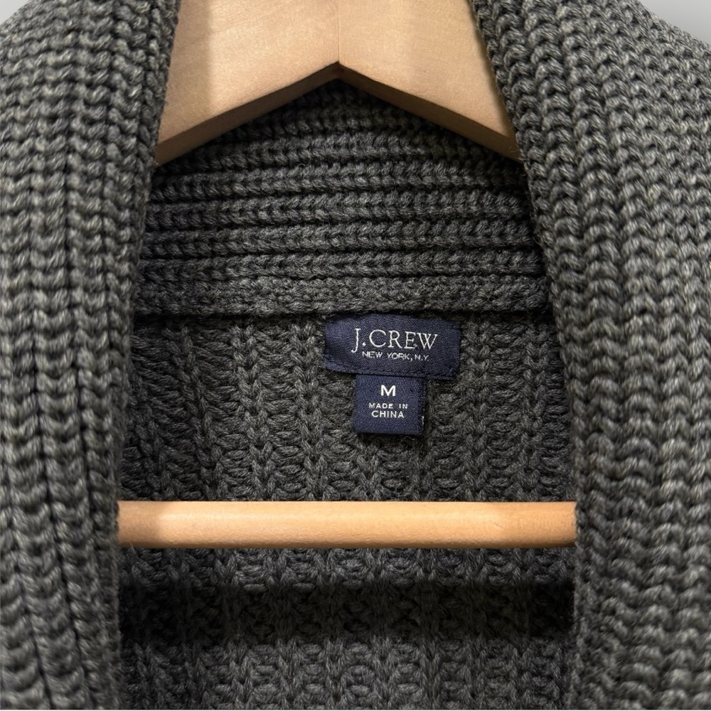 J. Crew Chunky 100% Wool Ribbed Toggle Closures Shawl Collar Cardigan Sz M Green - Picture 3 of 10